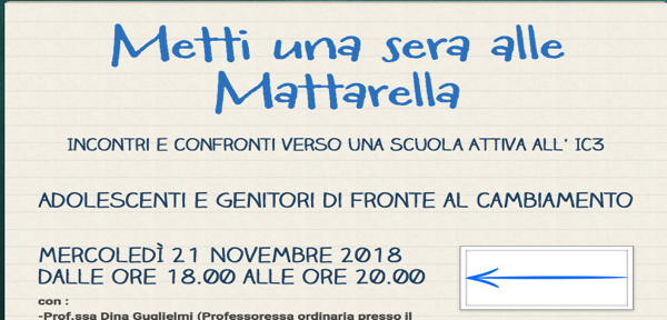 Metti una sera alle Mattarella: Progetto Ippocampo mercoledì 21 novembre 2018 dalle ore 18.00 alle ore 20.00 