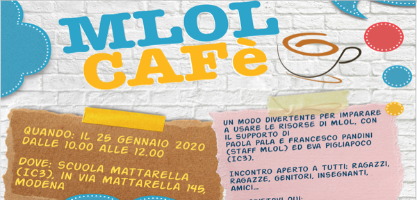 MLOL Caffè sabato 25 gennaio 2020 dalle ore 10.00 alle ore 12.00 c/o biblioteca i-Spira IC3 Modena via Mattarella 145