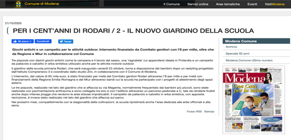 #Sala stampa Comune di Modena: PER I CENT’ANNI DI RODARI / 2 - IL NUOVO GIARDINO DELLA SCUOLA