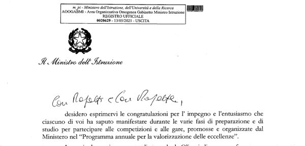 #Lettera del Ministro prof. Patrizio Bianchi a tutti gli studenti che hanno partecipato alle Olimpiadi del Problem Solving