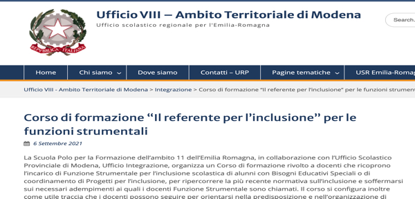 USR-ER UT VIII Modena_Corso di formazione “Il referente per l’inclusione” per le funzioni strumentali