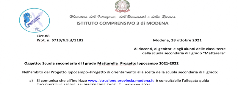 Circ.88_Progetto Ippocampo IC3 Modena 2021-2022: orientamento alla scelta della scuola secondaria di II grado