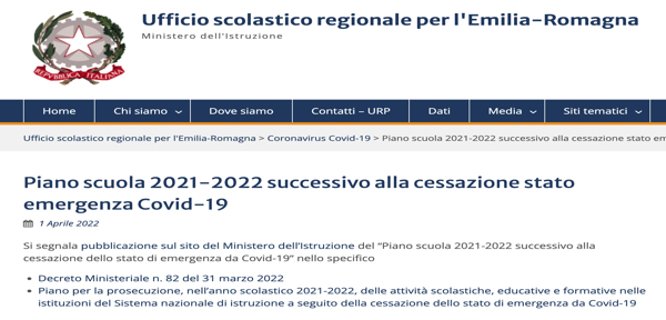 USR-ER _  Piano scuola 2021-2022 successivo alla cessazione stato emergenza Covid-19