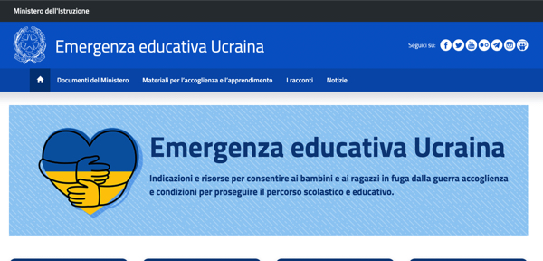 Ministero dell'Istruzione_ sezione dedicata Accoglienza degli studenti ucraini