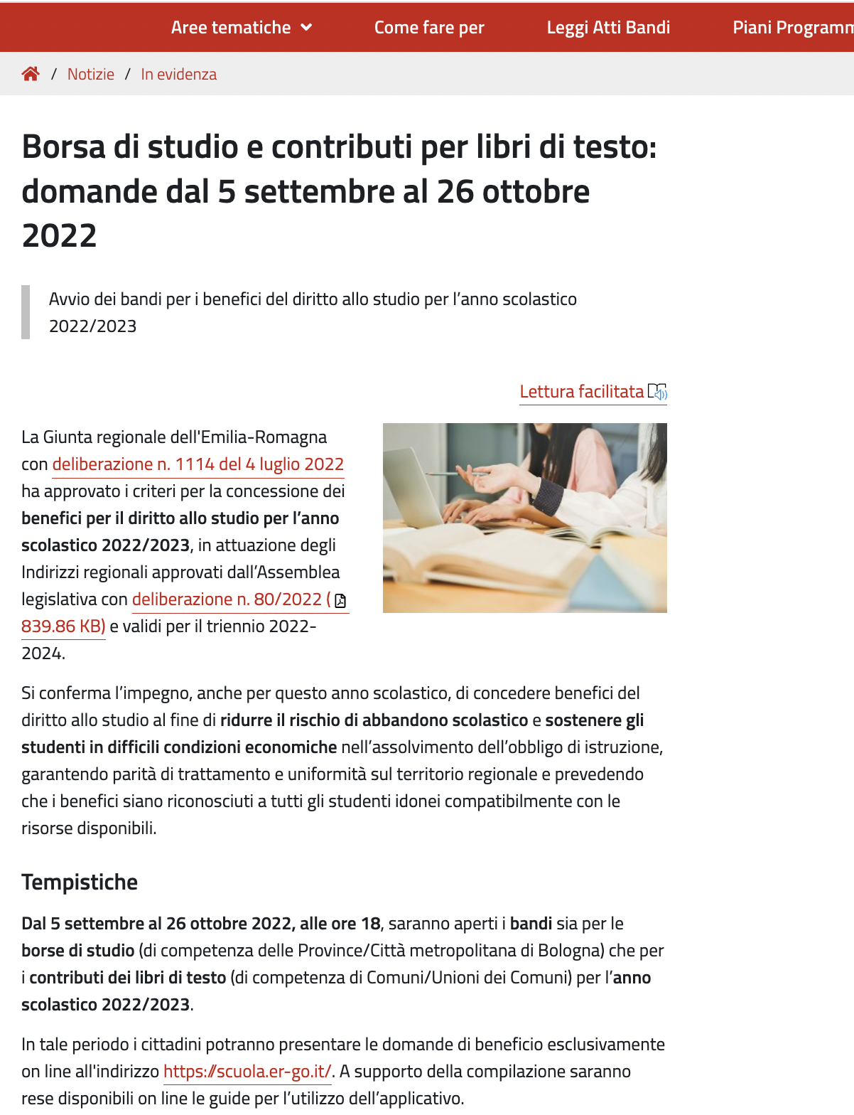 Regione Emilia Romagna Borse di studio e contributi per i libri