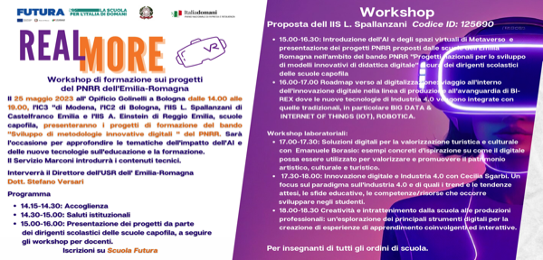 #25 maggio 2023_REALMORE Workshop di formazione sui progetti del PNRR dell'Emilia-Romagna_14.00-19.00 c/o Opificio Golinelli BO